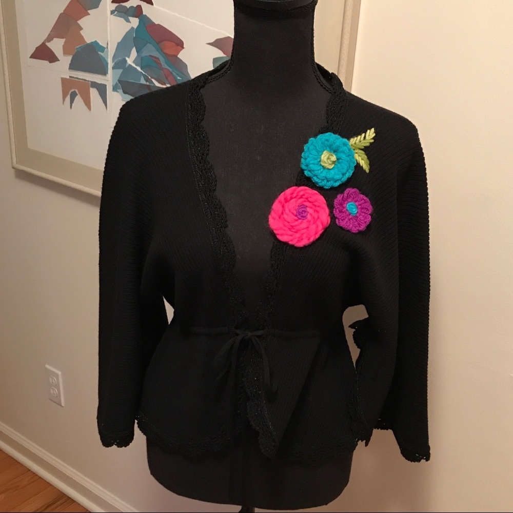 Nanette LePore Embellished Cut-0ff Cropped Knit Shrug/Cardigan Size M